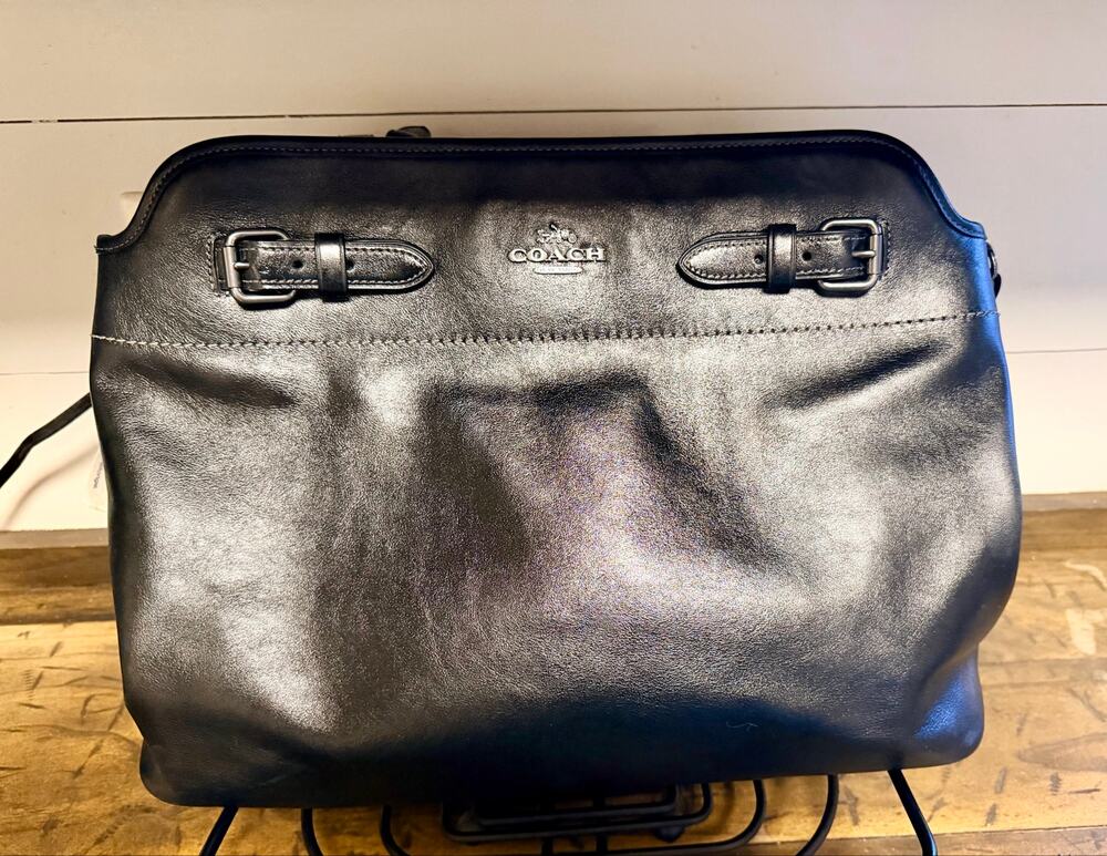 COACH Easton Tote CCZ07 Black Shiny Smooth Leather Gunmetal Work Bag